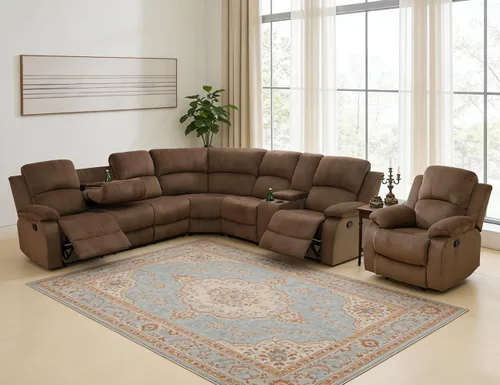 Vista 20 de Juego de sofá seccional reclinable manual, juegos de muebles de sala de estar, sofá seccional en forma de L y 2 sillas, cómodo sofá reclinable