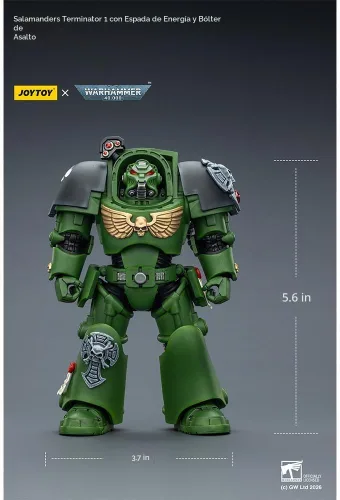 Vista 8 de JOYTOY Warhammer 40K 1/18 Figura de acción Salamanders Terminator 1 con espada de poder y bolter de tormenta modelo de 5.6 pulgadas, regalo
