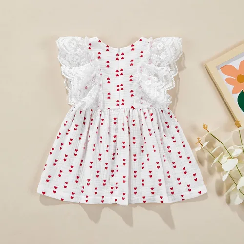 Vista 3 de Disfraz de tutú de tul de manga larga con estampado de corazón de terciopelo para niñas pequeñas, ropa de San Valentín