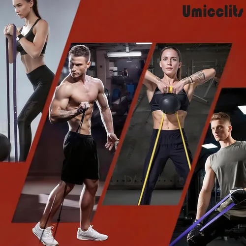 Vista 5 de Juego de bandas de resistencia de goma, bandas elásticas de entrenamiento para hombres y mujeres, kit de bandas de fitness resistentes para gimnasio