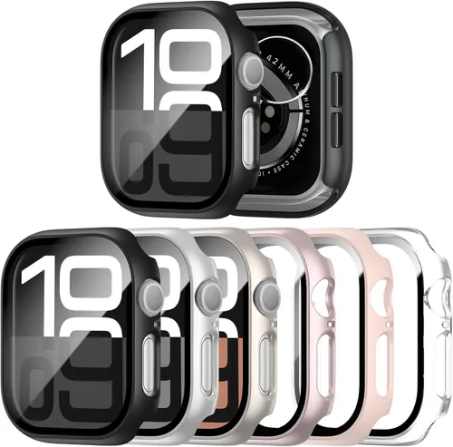 Vista 11 de JERXUN Paquete de 6 fundas con protector de pantalla de vidrio templado para Apple Watch Series 3, Series 2, Series 1 de 38 mm, parachoques rígido