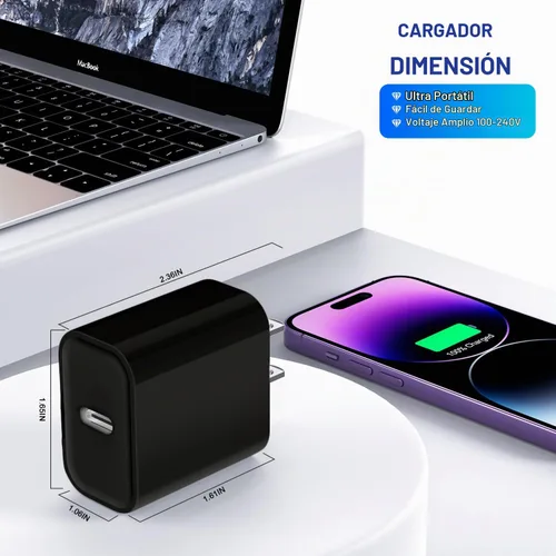 Vista 5 de Paquete de 3 bloques de carga para iPhone 17/16/15, cargador USB C Negro