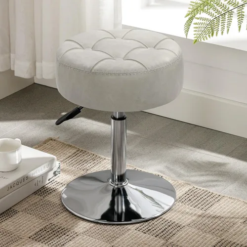 Vista 12 de LUE BONA Taburete de tocador ajustable, silla giratoria de 360° para sala de maquillaje, taburete negro para tocador, pequeños taburetes de tocador