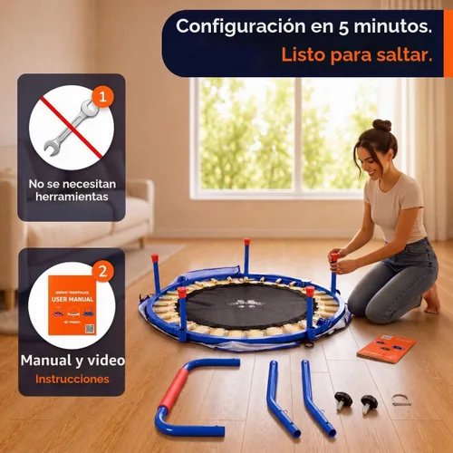 Vista 6 de Happin 36" Toddler Trampoline for Kids with Handlebar, Foldable Indoor Mini Azul y rojo