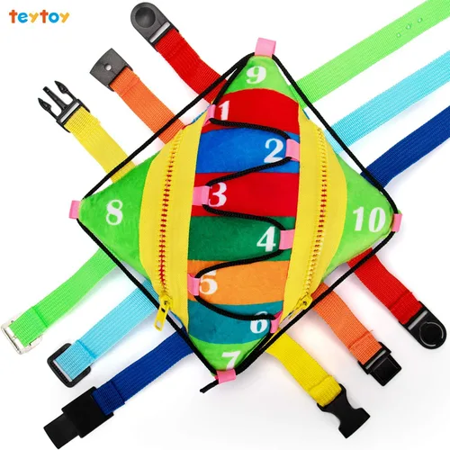 Vista 9 de teytoy Juguetes sensoriales de almohada con hebilla para niños pequeños, juguetes de viaje para niños de 1 a 3 años, aprendizaje de habilidades
