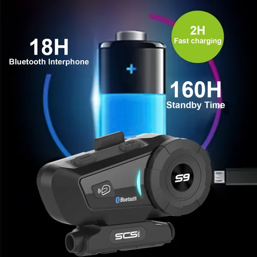 Vista 7 de S-9 - Auriculares Bluetooth para casco de motocicleta de 6,561.7 ft, 6 intercomunicadores, auriculares Bluetooth para motocicleta con cancelación
