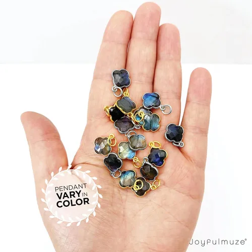 Vista 14 de Genuine Gemstone Necklace, Carved Four Leaf Clover Shape, Amethyst, Moonstone, Amazonite, Tourmaline, Labradorite, 925 Sterling Silver Jewelry