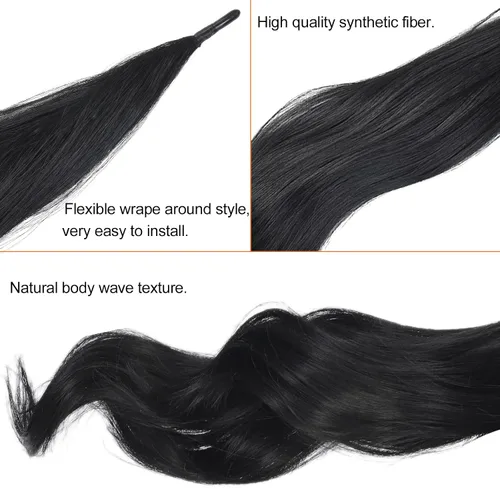 Vista 3 de Chicmoi Extensión de Cola de Caballo Negra de 32 Pulgadas Flexible, Envolvente, Extensiones de Cabello Ondulado Largo para Mujeres y Niñas, Cabello