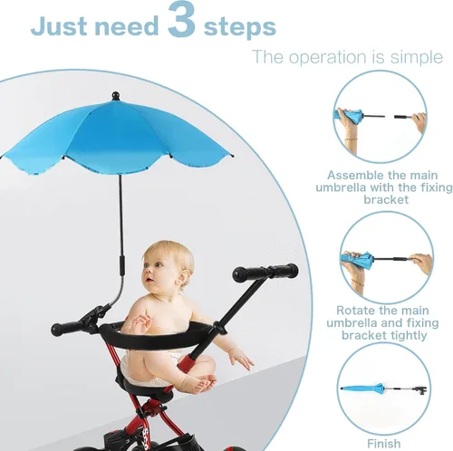 Vista 7 de Sombrilla de 30 pulgadas con abrazadera, sombrilla impermeable para niños al aire libre, paraguas con clip en sillas de playa, cochecitos, sillas