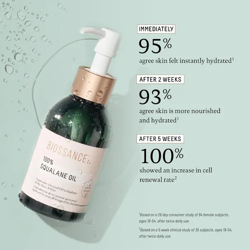 Vista 5 de BIOSSANCE Aceite de escualano 100% – Aceite facial y corporal sostenible y vegano – Hidratante hidratante de rápida absorción – Ideal para piel