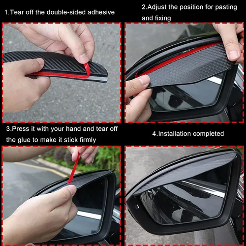 Vista 5 de 2 piezas de fibra de carbono para espejo lateral de automóvil, protector de cejas de lluvia, espejo retrovisor de automóvil, cubierta impermeable