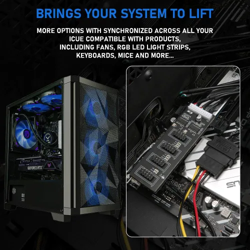 Vista 2 de Divisor de cabecera USB de 9 pines con cable de alimentación SATA, cable divisor USB 2.0 de 9 pines, USB macho 1 a 4 hembra, conector de extensión