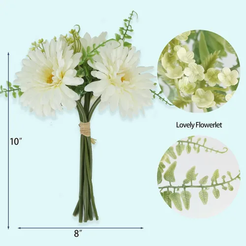 Vista 7 de TOPIA Ramo de margaritas de gerberas artificiales de seda blanca, 10 tallos que combinan con flores silvestres