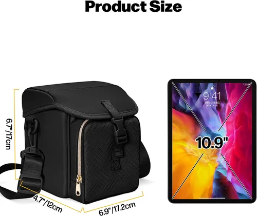 Vista 6 de Bolsa bandolera para cámara compatible con Polaroid Now 2ª/3ª cámara instantánea, bolsa cruzada con correa ajustable, color negro Crossbody Camera