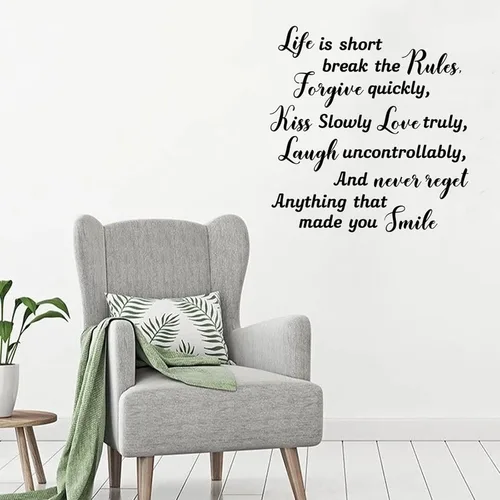 Vista 2 de Pegatinas de vinilo con cita de pared Life is Short Break The Rules - Calcomanías motivacionales para decoración de pared del hogar