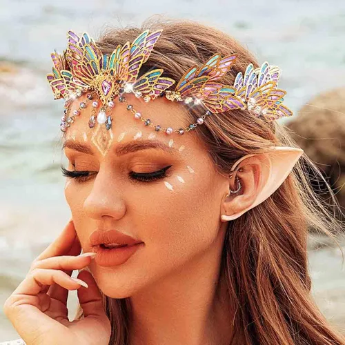 Vista 8 de Yean Tiaras de mariposa púrpura corona de hadas disfraz de hadas para mujer