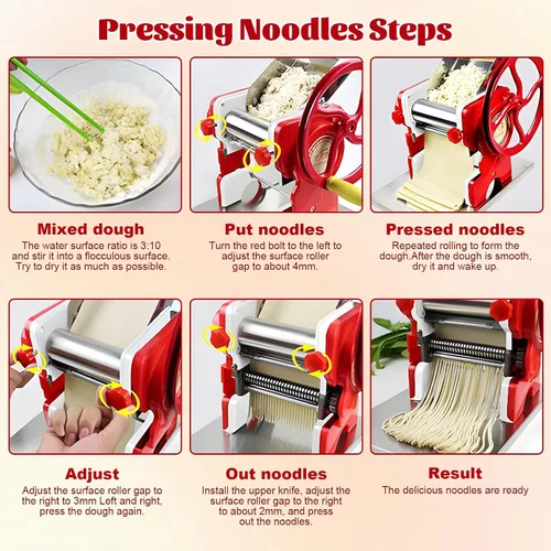 Vista 5 de Máquina para hacer pasta, máquina manual de fideos, rodillo de masa de pasta con cuchilla, fabricante de fideos de manivela para espaguetis