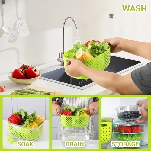 Vista 4 de LUXEAR Juego de 3 unidades de contenedores de almacenamiento de frutas y vegetales frescos, contenedor de almacenamiento de refrigerador sin BPA