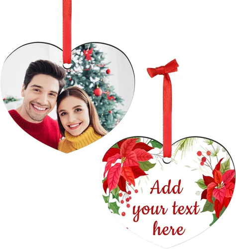 Vista 10 de Adornos de Navidad personalizados con foto, 1-150 paquetes de imágenes de texto con nombre de logotipo personalizado para bodas de Navidad