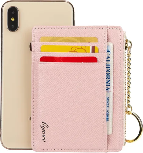 Vista 29 de Tarjetero delgado minimalista para mujer, monedero, monedero, llavero con bolsillo frontal con ventana de identificación