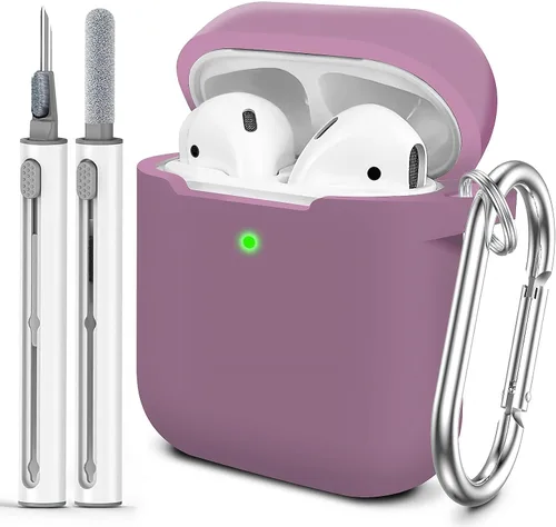 Vista 13 de Funda Protectora para AirPods 1/2, viene con kit de limpieza, funda protectora de silicona suave con hebilla, compatible con estuche de carga