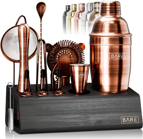 Vista 11 de Mixology Bartender Kit Bar Set Juego de coctelera de 14 piezas Herramientas de mezcla de Martini Barware para el hogar Incluye 35 tarjetas