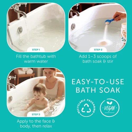 Vista 5 de Mambino Organics Polvo de Remojo de Baño de Avena Coloidal Calmante, para Recién Nacidos, Niños, Madres con Piel Seca y Sensible, Lavado de Bebé sin