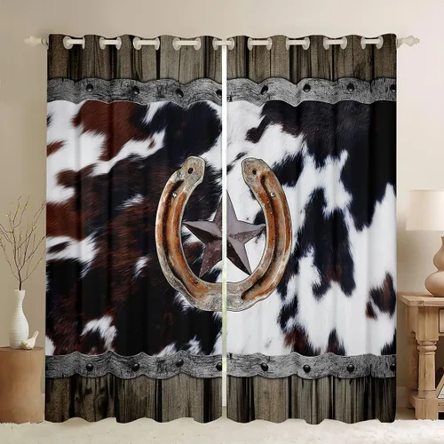 Vista 15 de Cortinas de ventana de herradura con estrellas de Texas, cortinas de granero de madera rústicas occidentales, 38 pulgadas de ancho x 45 pulgadas