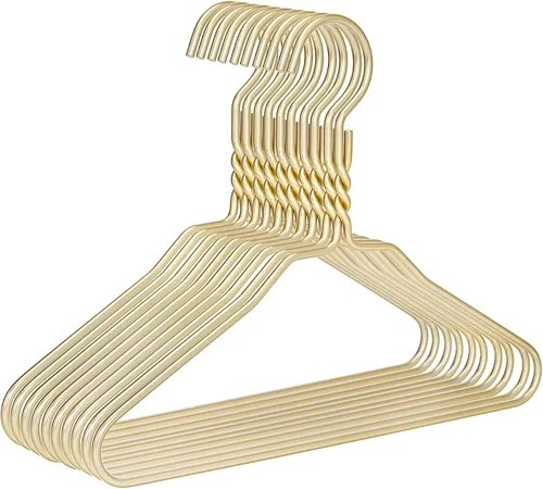 Vista 15 de Hermosas perchas de metal de aluminio dorado resistentes (paquete de 10 unidades, dorado)