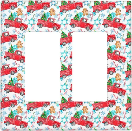 Vista 42 de Cubierta de interruptor de luz dúplex de 1 banda, cubierta decorativa de Navidad con copos de nieve rojos, placa frontal decorativa para cocina