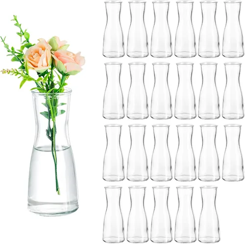 Vista 8 de Hewory Jarrones de Cristal para Brotes para Centros de Mesa - Juego de 12 Jarrones de Flores Pequeños Transparentes, Modernos Minimalistas Lindos