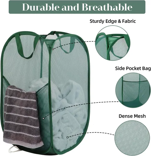 Vista 3 de Cestas plegables duraderas para lavandería, cesta desplegable resistente a desgarros para lavandería, cesta de ropa plegable con asas de transporte