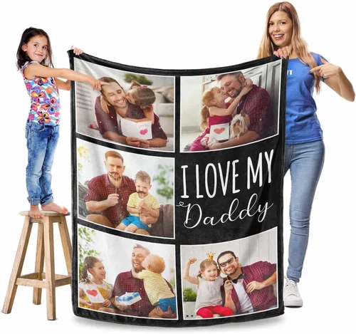 Vista 12 de Manta personalizada para el Día del Padre, regalos para papá, mantas personalizadas con fotos, mantas personalizadas de collage de fotos, manta suave