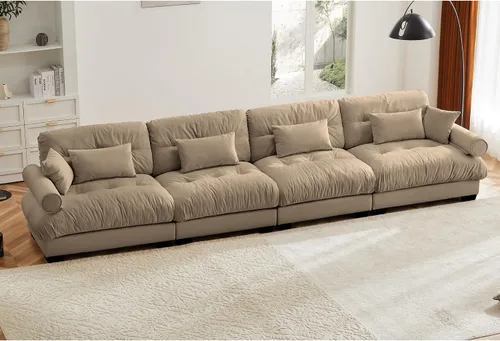 Vista 32 de Otomana beige para sofá modular modular, sofá individual, asiento otomano para sofá modular convertible, sofás de terciopelo para sala de estar