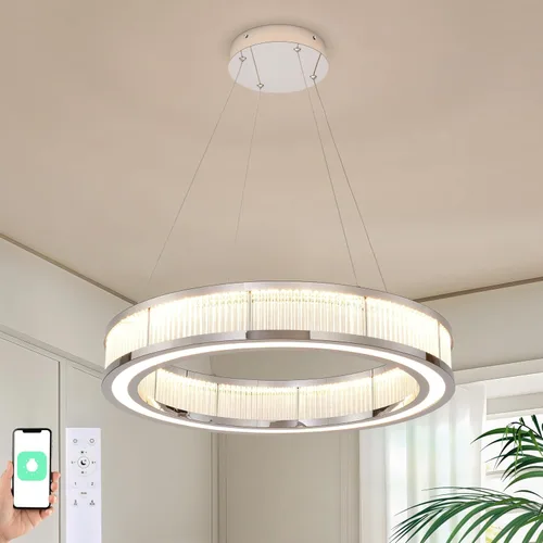 Vista 11 de Lámpara colgante LED moderna regulable de 23.6 pulgadas, color negro, 1 anillo circular, para sala de estar, comedor, cocina, oficina, vestíbulo