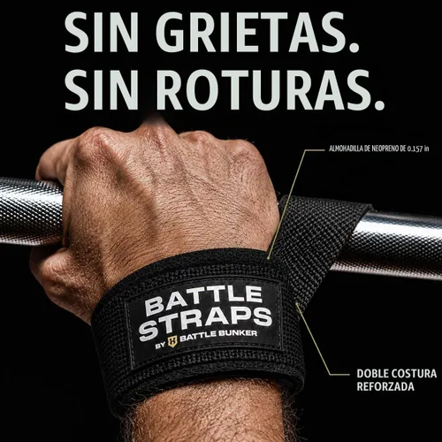 Vista 5 de Battle Bunker Lifting Wrist Straps for Weightlifting - Deadlifts & Pull-Ups Negro