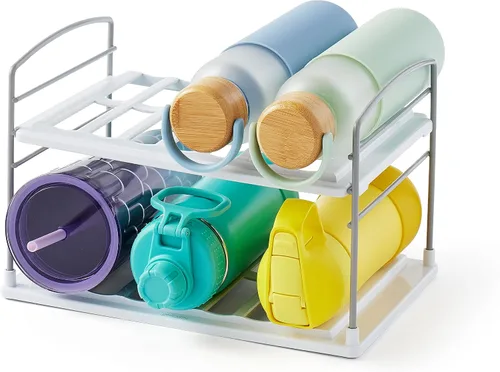 Vista 8 de YouCopia UpSpace Organizador de Armario para Botellas de Agua y Tazas de Viaje, Estante de Almacenamiento Ajustable para Organización de Cocina, 3