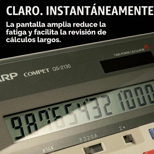 Vista 3 de Sharp QS-2130 - Calculadora comercial de escritorio de doble potencia de 12 dígitos, funciones comerciales con memoria y teclas de marcado
