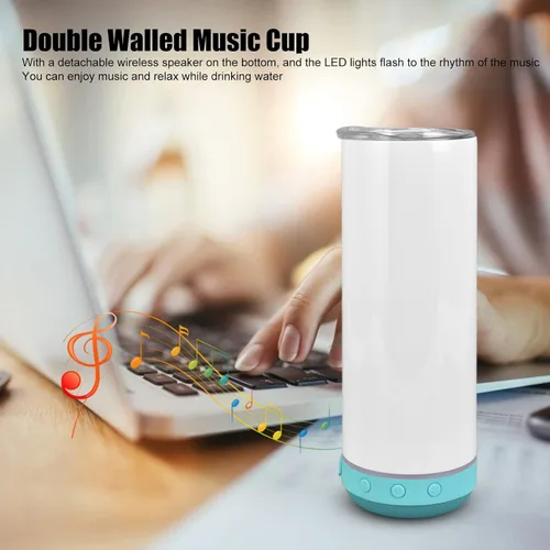 Vista 3 de Vaso de altavoz de 20 onzas, taza de altavoz impermeable de acero inoxidable, vaso con altavoz Bluetooth, altavoz de 3 W, vacío de doble pared