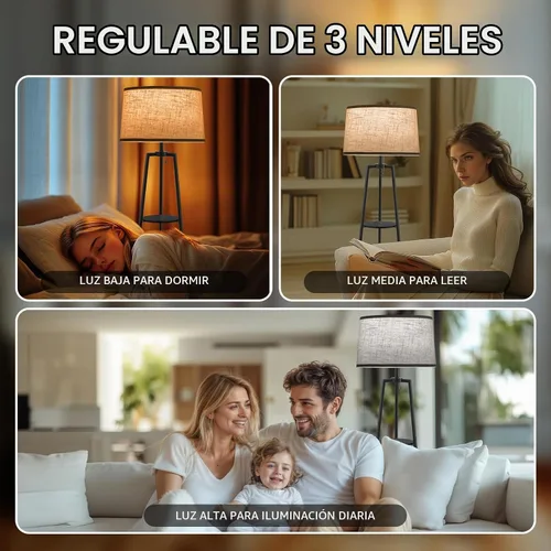 Vista 2 de EOEYYOYB Lámparas de pie con estante de 3 niveles para sala de estar, lámpara de pie moderna con bombilla LED de 3 temperaturas de color, lámparas