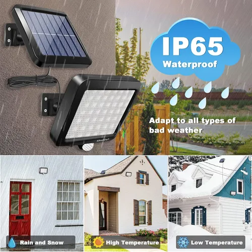 Vista 5 de Luces solares para pared exterior con sensor de movimiento, 56 LED ultra brillantes IP65 impermeables Luz solar separable para porche, cable de 16.4