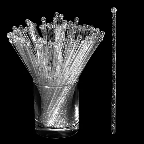 Vista 8 de 100 piezas de varillas de plástico desechables de parte superior redonda con cristal (negro)
