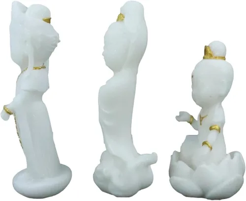 Vista 4 de Ebros Gift Pequeño Feng Shui Cultural Art Fortuna Charm Blanco y Oro Buda Figurita Bodhisattva Hotei Mini Budas Talismán Escultura