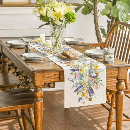 Vista 4 de Artoid Mode Bloom Flowers - Camino de mesa de primavera con tulipanes, decoración de mesa de comedor para decoración de mesa de cocina y comedor