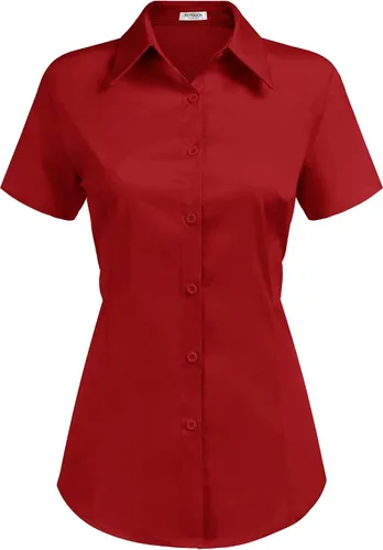 Vista 7 de HOTOUCH - Camisas básicas con botones para mujer de manga corta elásticas con cuello de botón para mesera y trabajo