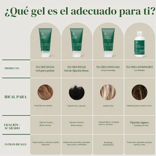 Vista 8 de Tea Tree Gel de peinado, fijación media, acabado de alto brillo, para todo tipo de cabello