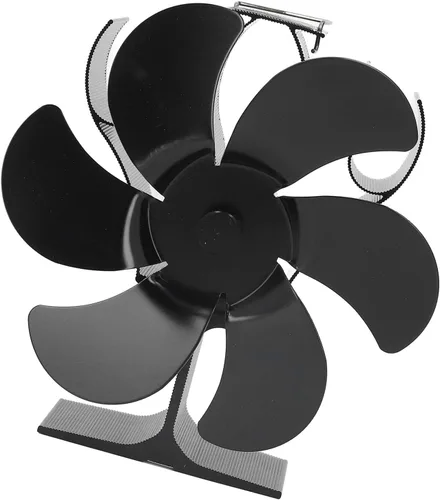 Vista 8 de Ventilador de estufa de 6 aspas, ventilador de estufa de leña con arranque automático, ventilador de chimenea, diámetro negro, circulación de aire