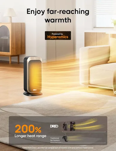Vista 3 de DREO Calentadores de espacio para uso en interiores, calentador eléctrico portátil de 1500 W con control remoto y termostato, cerámica PTC, calor