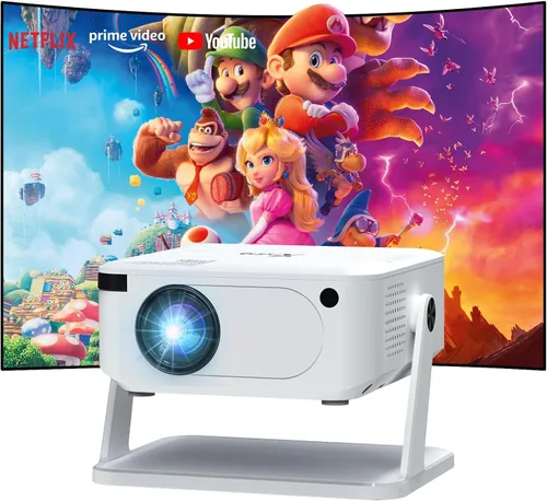 Vista 9 de Mini proyector 4K compatible con WiFi 6 y Bluetooth 5.0, altavoz de 4 W, Keystone vertical automático proyector portátil giratorio de 45°