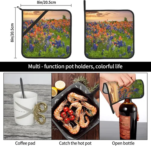Vista 8 de Texas Bluebonnets - Juego de 2 soportes para ollas, resistentes al calor, para cocinar, microondas, barbacoa y hornear